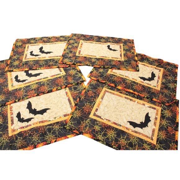 Double Sided Placemats & Runner Halloween Bats webs Fall Autumn leaves 7 pieces - Picture 6 of 14